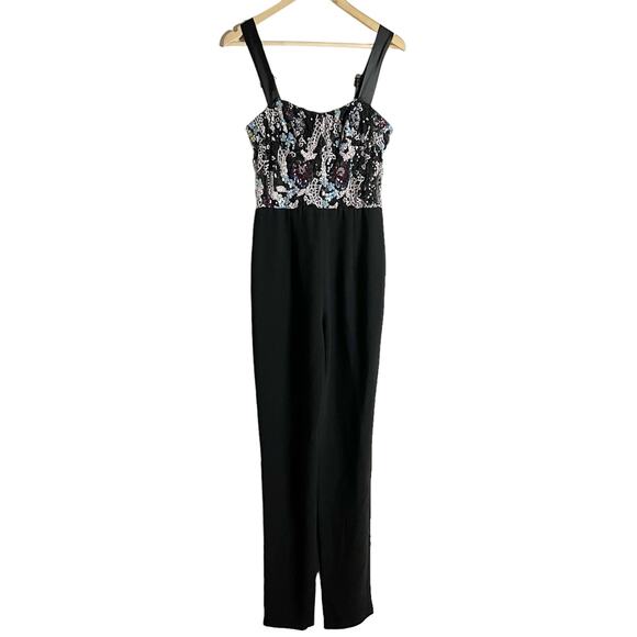 Bronx & Banco Annabell Black Sheer Corset Sequined Sleeveless Jumpsuit Size M - Picture 6 of 16
